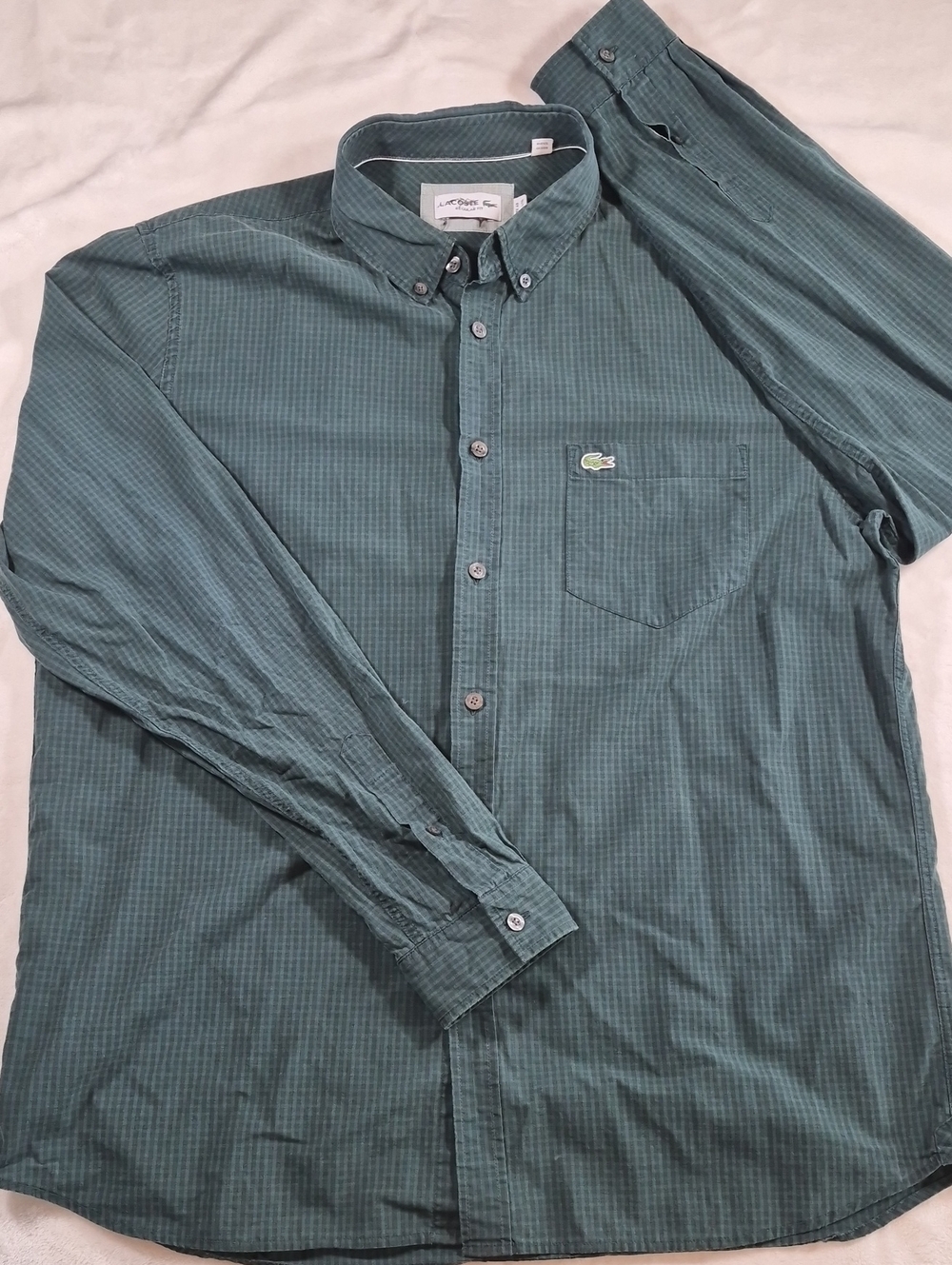 Lacoste Men's Green Button-Down Micro-Check Shirt